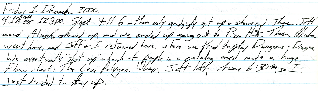 josh's logbook entry december 2000