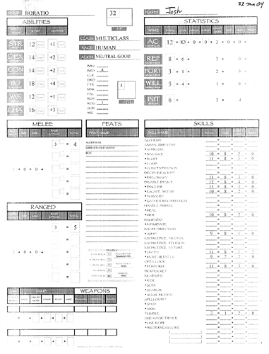 horatio stats sheet